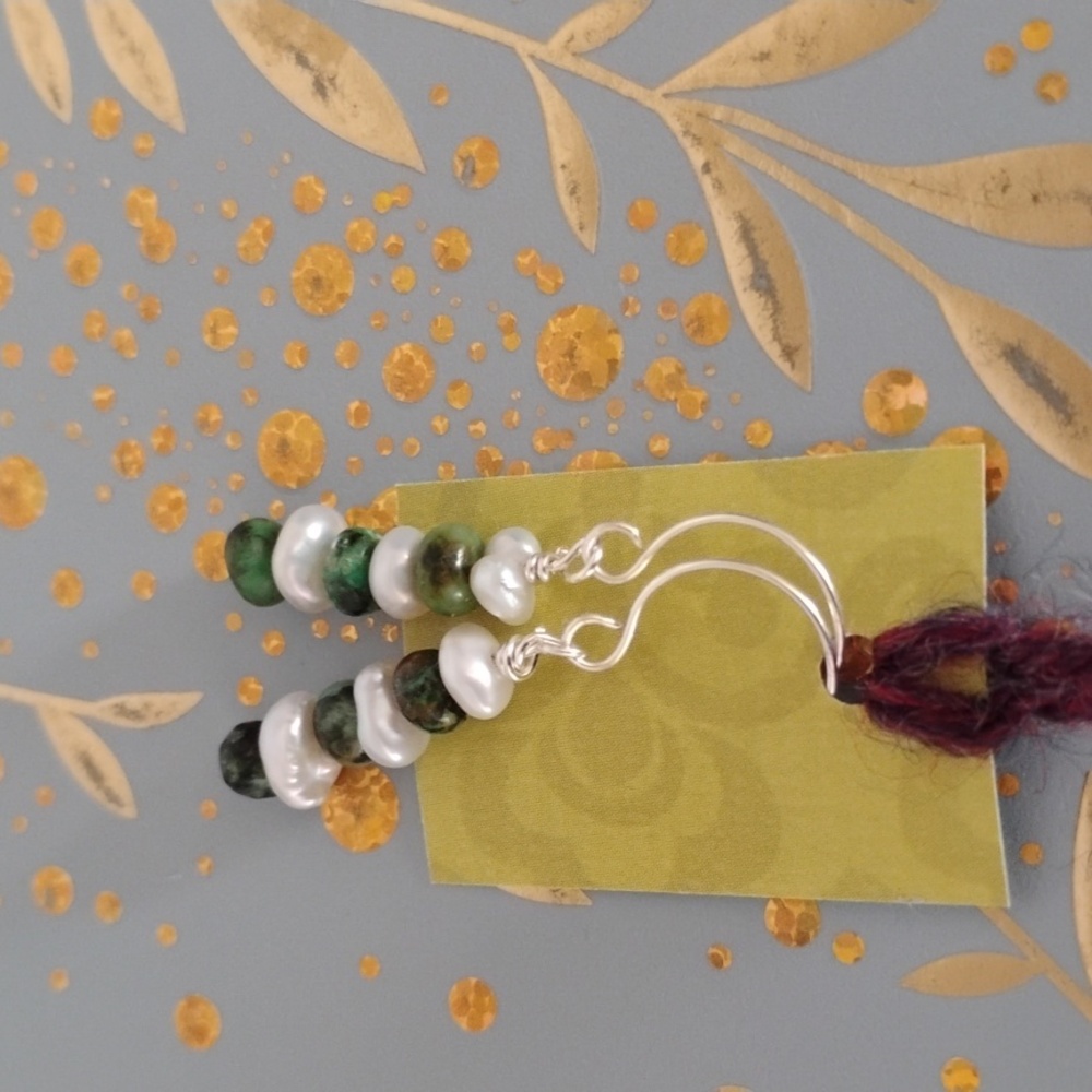 Elegant Keshi Pearl And Turquoise Earrings - Picture 4 of 7